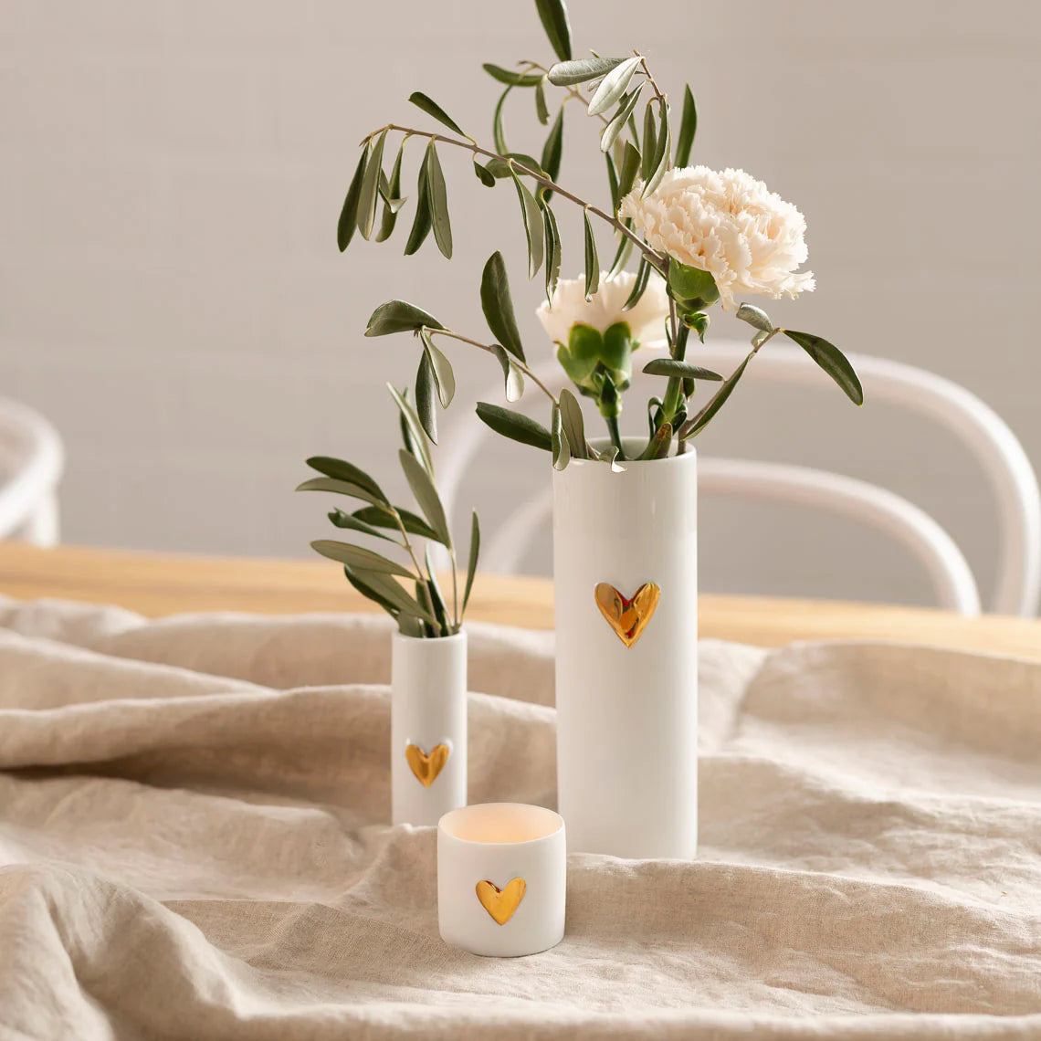 Porcelain Heart Vases & Candle Holders